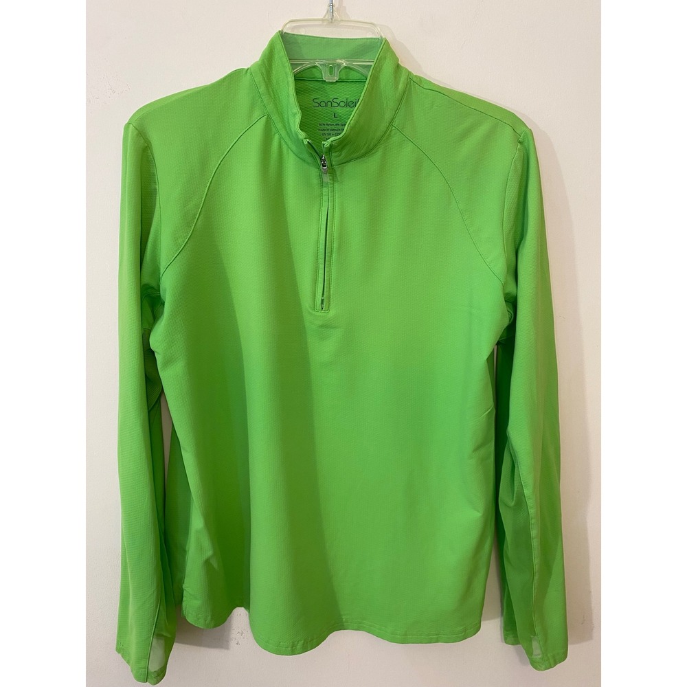 SanSoleil Lime Green UPF 50 Zip Pullover Top Large Golf Coastal Active